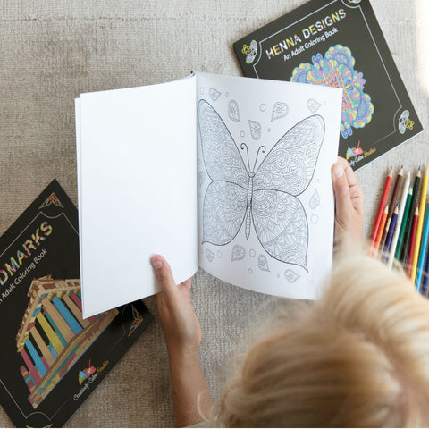 Coloring Books for Adults - Butterflies & Flowers, Henna Designs and Landmarks